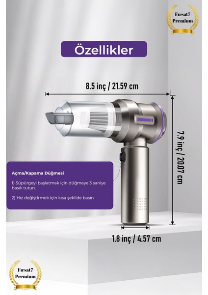 7in1 Vakumlu Üflemeli Mini Araç Içi Süpürgesi Portatif Güçlü El Süpürgesi 18000PA Lityum Pilli fırsatları