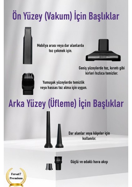 7in1 Vakumlu Üflemeli Mini Araç Içi Süpürgesi Portatif Güçlü El Süpürgesi 18000PA Lityum Pilli indirimleri