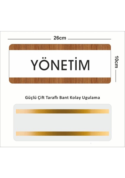 Yönetim - Ofis Departman Kapı Isimliği, Yönlendirme Levhası 26X10 cm Beyaz & Ceviz
