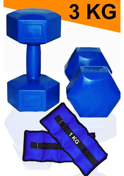 3 kg Dambıl ve 1 kg Bilek Agırlık Seti, 2X3KG Dambıl Dumbell Set 1KGX2ADET El Ayak Ağırlığı Spor Se