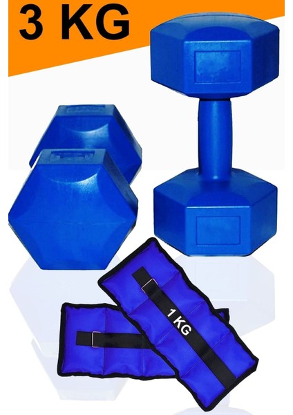 3 kg Dambıl ve 1 kg Bilek Agırlık Seti, 2X3KG Dambıl Dumbell Set 1KGX2ADET El Ayak Ağırlığı Spor Se