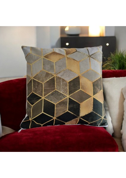 Dijital Baskı Geometrik Desenli Pamuklu Kırlent Kılıfı