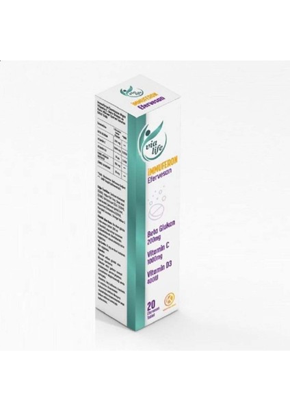Beta Glucan 200 mg, Vitamin C 1000 mg, D3, Çinko, Karamürver 20 Efervesan