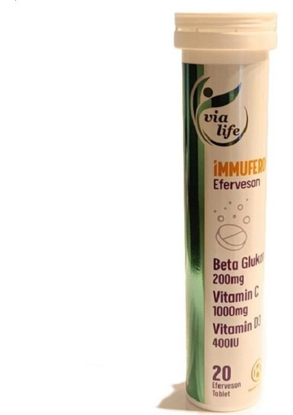 Beta Glucan 200 mg, Vitamin C 1000 mg, D3, Çinko, Karamürver 20 Efervesan