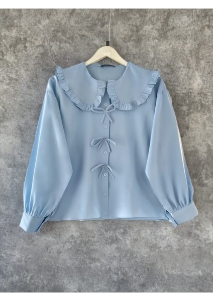 Bebe Yaka Fiyonk Detaylı Etek Üstü Crop Gömlek