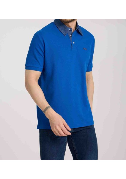 Polo Mono Yaka Saks Mavi Regular Fit