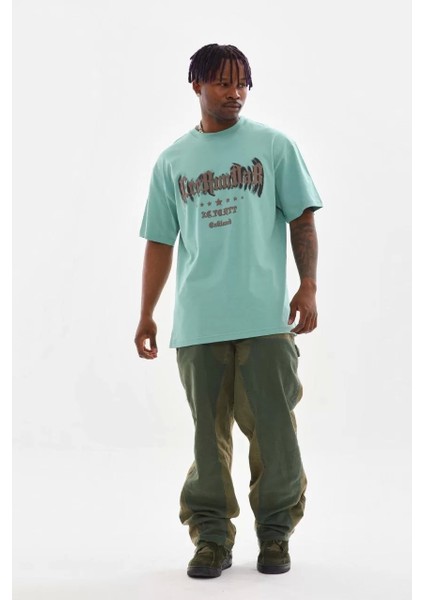 Unisex Baskılı Oversize T-Shirt - Mint Yeşili modelleri