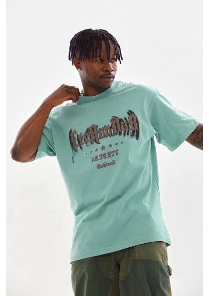 Unisex Baskılı Oversize T-Shirt - Mint Yeşili fırsatları