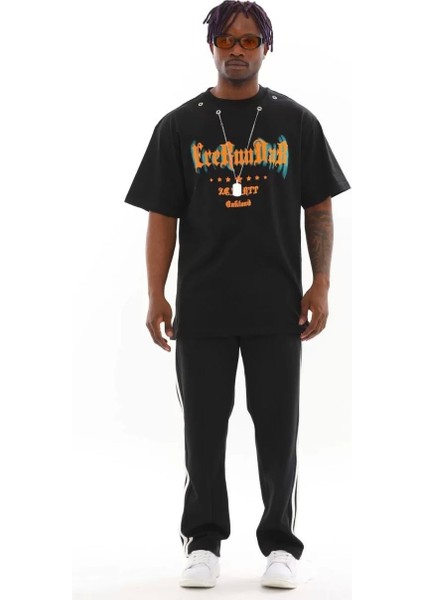 Unisex Oversize Kolye Dahil T-Shirt - Siyah