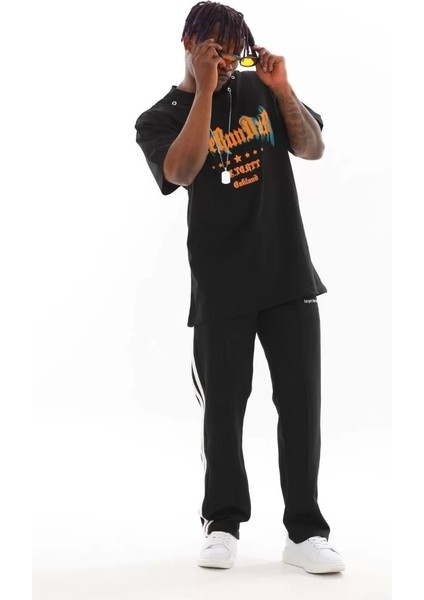 Unisex Oversize Kolye Dahil T-Shirt - Siyah