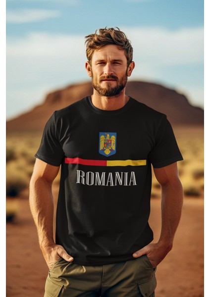 Romanya Milli Romania Takım Forma Baskılı Unisex Kısa Kollu Tişört T-Shirt