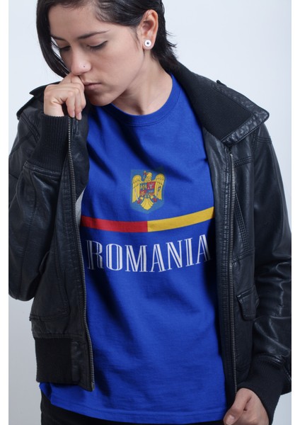 Romanya Milli Romania Takım Forma Baskılı Unisex Kısa Kollu Tişört T-Shirt