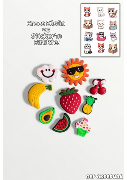 Jibbitz Terlik Süsü 9 Lu Set Güneş,kiraz,çilek,karpuz,bulut