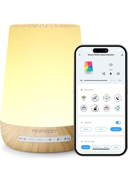White Noise Makinesi, 34 Ses, 7 Renkli Gece Lambası, App Kontrollü Uyku Yardımı