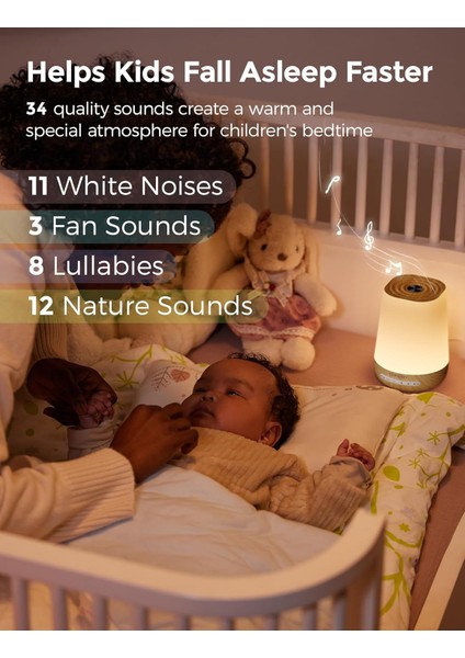 White Noise Makinesi, 34 Ses, 7 Renkli Gece Lambası, App Kontrollü Uyku Yardımı fiyatları