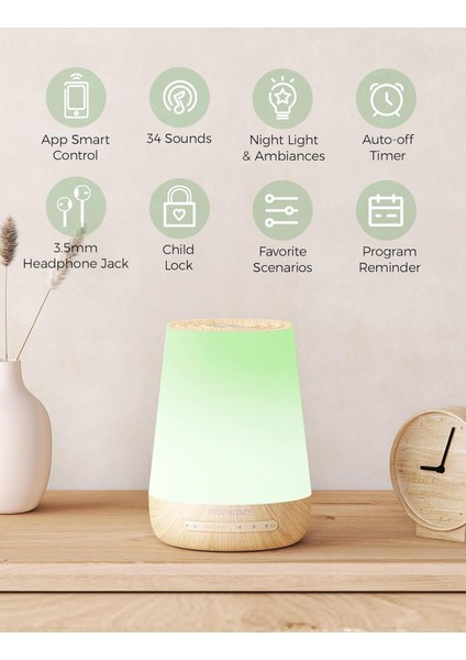 White Noise Makinesi, 34 Ses, 7 Renkli Gece Lambası, App Kontrollü Uyku Yardımı indirimleri