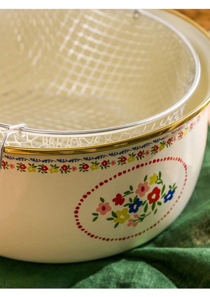 Çiçek Baskılı Emaye Kızartma Tenceresi 27 cm (S5)