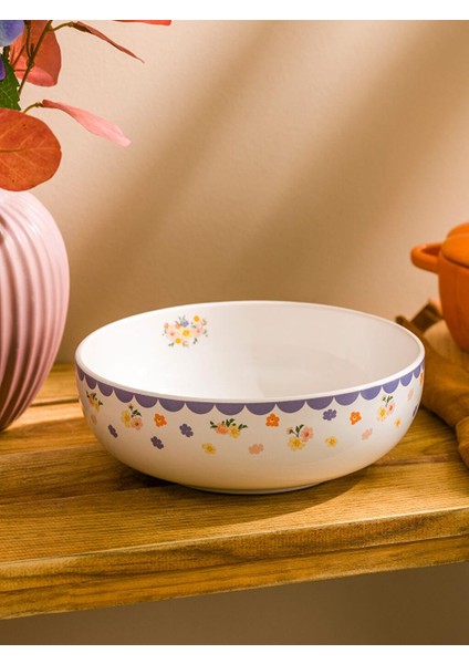 Karişik Çiçek Baskılı Seramik Salata Kasesi 20 cm (S5)