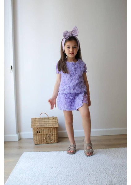 Muhteşem Lila Şıklık! 3D Çiçek Detaylı Kız Çocuk Takım fiyatları