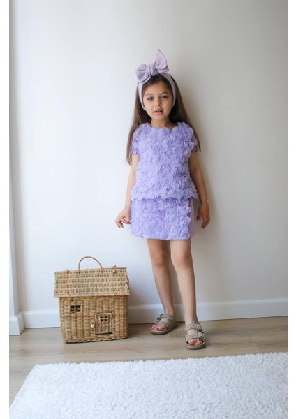 Muhteşem Lila Şıklık! 3D Çiçek Detaylı Kız Çocuk Takım modelleri