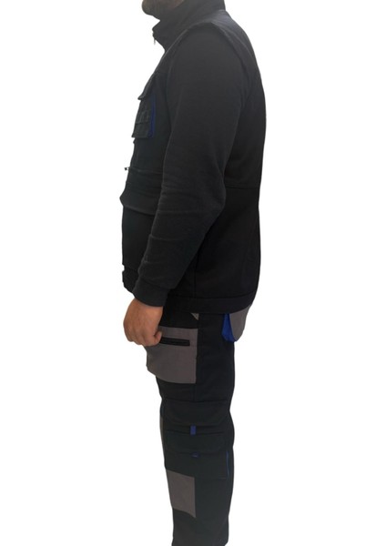 Saks Mavi Detaylı Harman Çok Cepli Yelek Pantolon Alt Üst Takım fiyatları