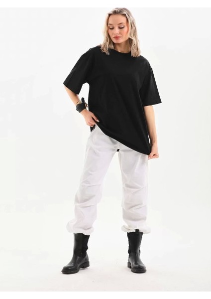 Unisex Bisiklet Yaka 20/1 Düz Oversize T-Shirt - Siyah modelleri