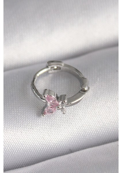 316L Çelik Gümüş Renk Pembe Zirkon Taşlı Kelebek Model Tragus Piercing - Lisinya