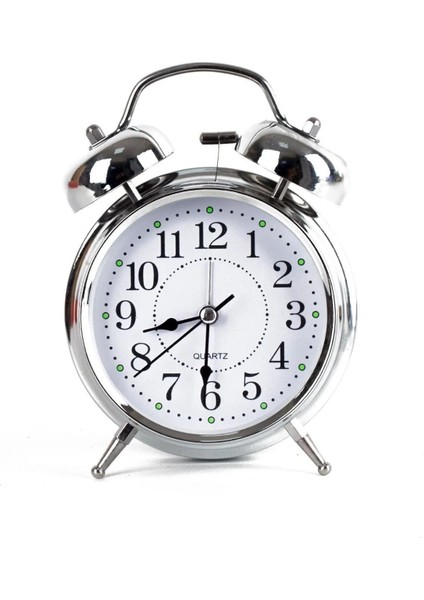 Nostalji Çalar Saat Gümüş Renk Işıklı Alarmlı Dekoratif Masa Saati Çalar Saat Retro Tasarımı