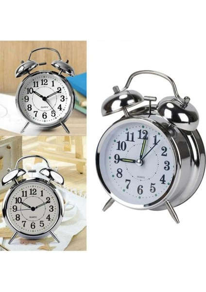 Nostalji Çalar Saat Gümüş Renk Işıklı Alarmlı Dekoratif Masa Saati Çalar Saat Retro Tasarımı fiyatları