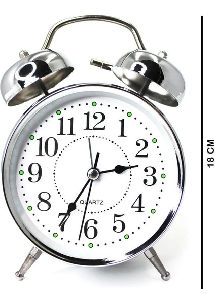 Nostalji Çalar Saat Gümüş Renk Işıklı Alarmlı Dekoratif Masa Saati Çalar Saat Retro Tasarımı indirimleri