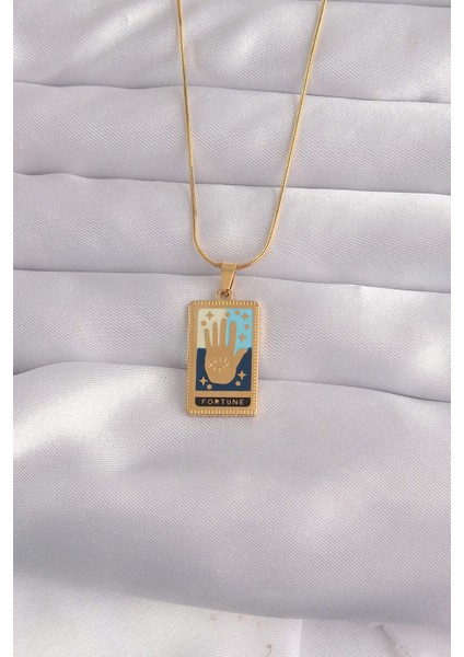 316L Çelik Gold Renk Karışık Mineli El Figür Tarot Kolye - Lisinya fiyatları