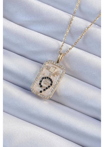 316L Çelik Zincir Altın Renk Zirkon Taşlı Minimal Papatya Figürlü Tarot Kolye - Lisinya
