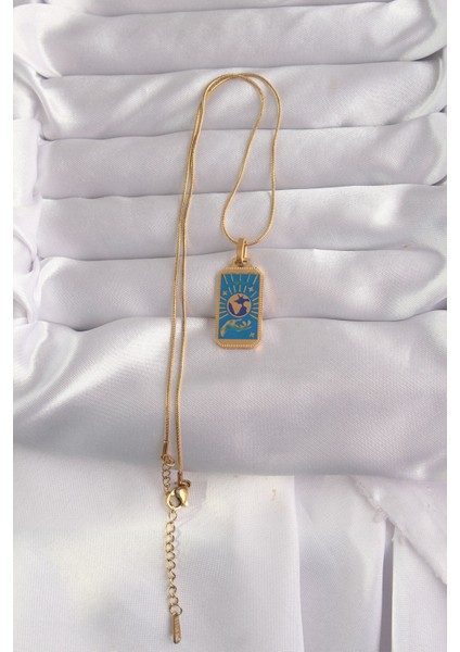 316L Çelik Gold Renk Mavi Mineli El Figür Tarot Kolye - Lisinya fiyatları