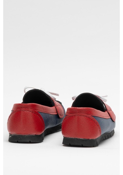 Kadın Fiyonklu Günlük Babet Ayakkabı Lacivert - Kırmızı
