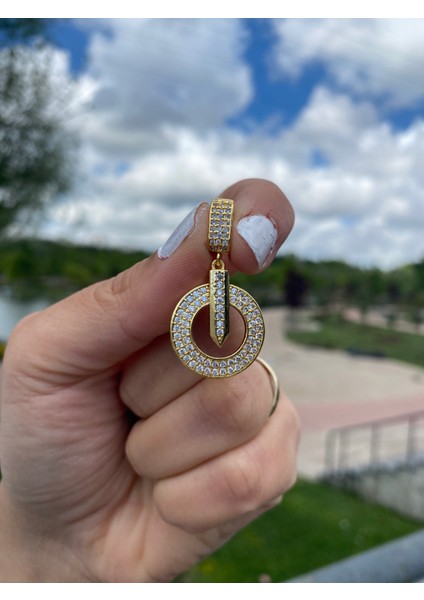 Çelik Gold Renk Suya Dayanıklı Zirkon Taşlı Kolye Ucu Ajda Charm