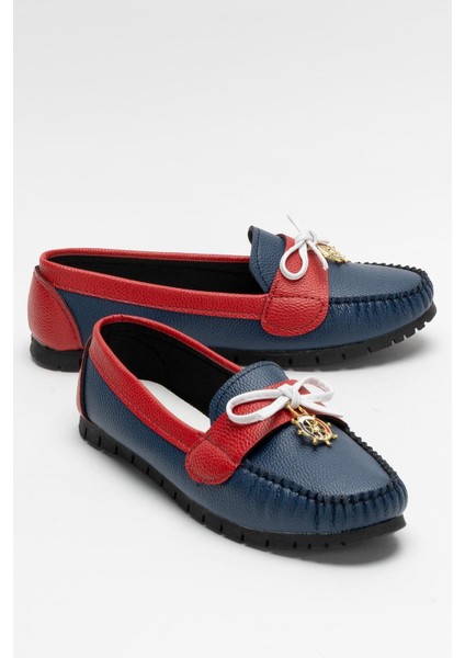 Kadın Fiyonklu Günlük Babet Ayakkabı Lacivert - Kırmızı fiyatları