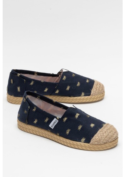 Kadın Keten Babet Ayakkabı Lacivert - Altın fiyatları