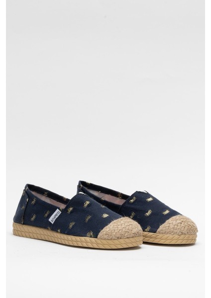 Kadın Keten Babet Ayakkabı Lacivert - Altın modelleri
