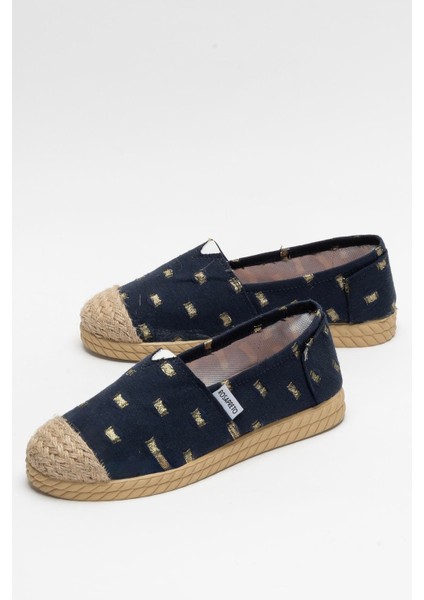 Kadın Keten Babet Ayakkabı Lacivert - Altın indirimleri