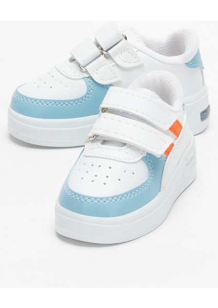 Işıklı Unisex Rahat Hafif Çocuk Spor Ayakkabı Turkuaz - Turuncu