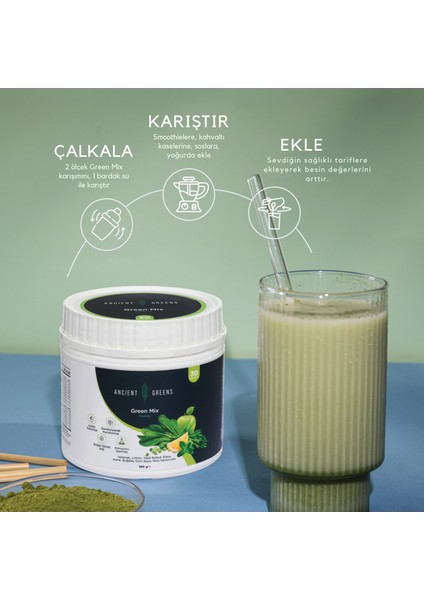 Green Mix Büyük Boy 180G 30PORSIYON I Bitkisel Yeşil Karışım Glutensiz, Vegan, Katkı ve Koruyucu Madde Içermez