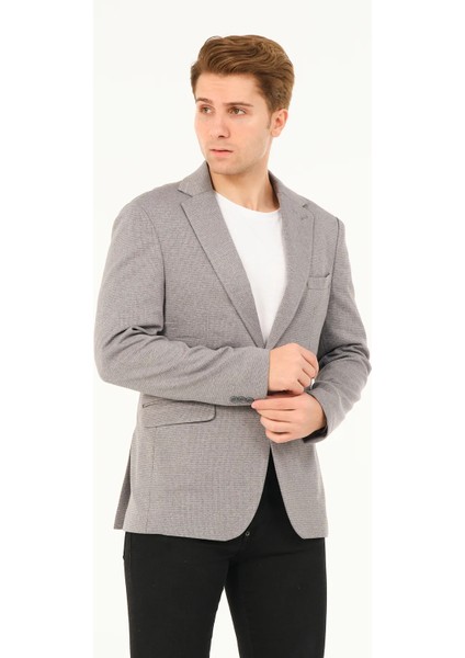 Erkek Slim Fit Blazer Ceket Gri