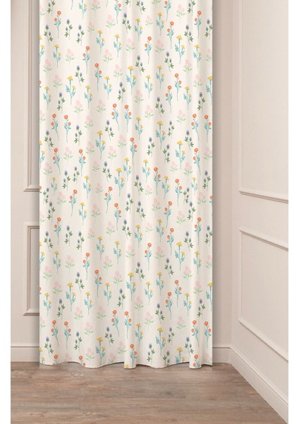 Minimalist Soft Sade Pastel Yaprak Bohem Özel Tasarım Dijital Baskılı (Tek Kanat) Bej Krem Fon Perde