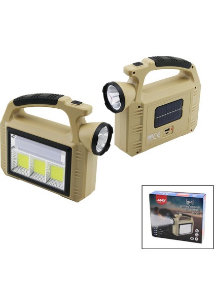 Solar Güneş Enerjili - USB Şarjlı Taşınabilr El Feneri Powerbank 3in1=led - Cob LED - Şerit Lamba (2818)