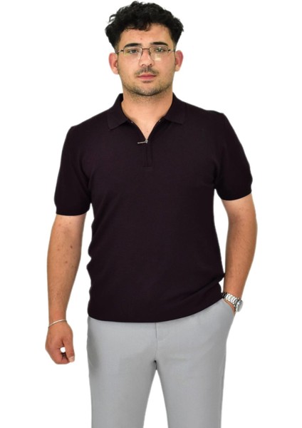 Erkek Polo Yaka Fermuarlı Triko Tişört T356 BGL-ST04594