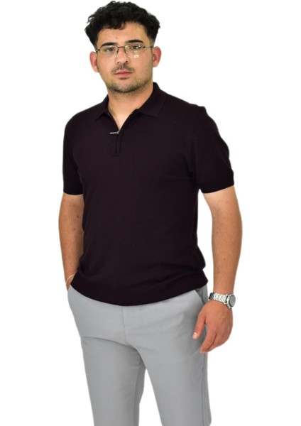Erkek Polo Yaka Fermuarlı Triko Tişört T356 BGL-ST04594