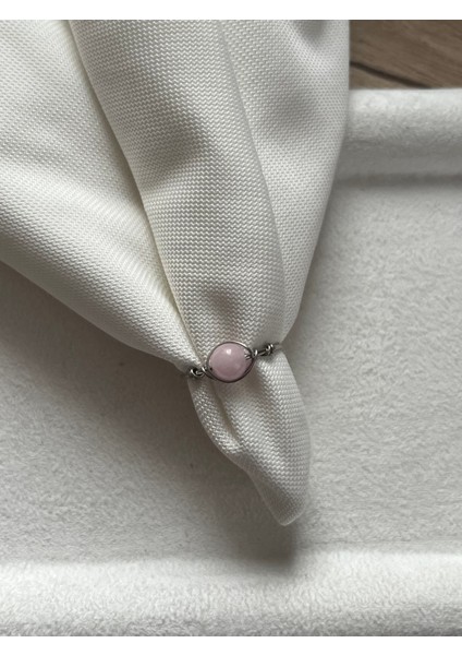 Pembe Opal Taşı Çelik Ayarlanabilir Tel Yüzük