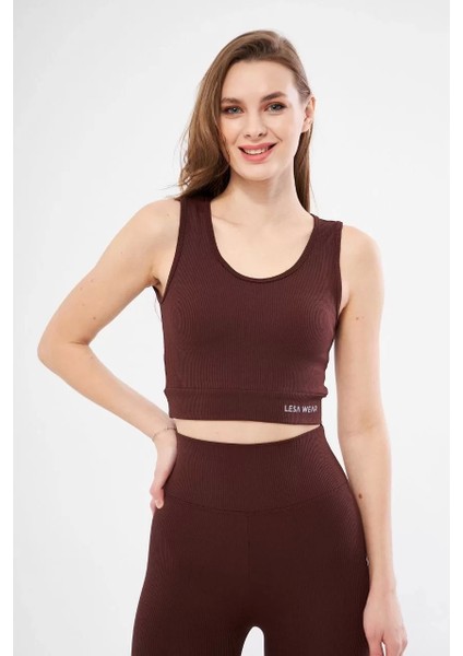 Kadın Fitilli Baskılı Crop - Bordo