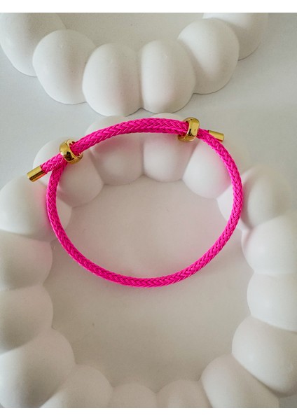Pembe Kalın Ipli Çelik Bileklik
