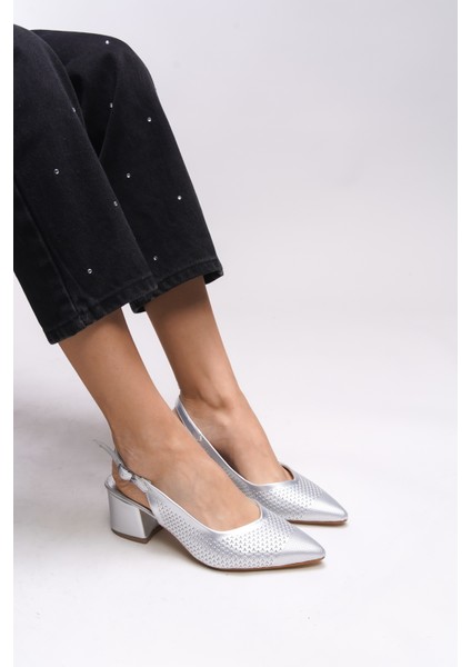 Maudthyl Kadın Arkası Açık Sivri Burun Kalın Topuklu Ayakkabı 0012443